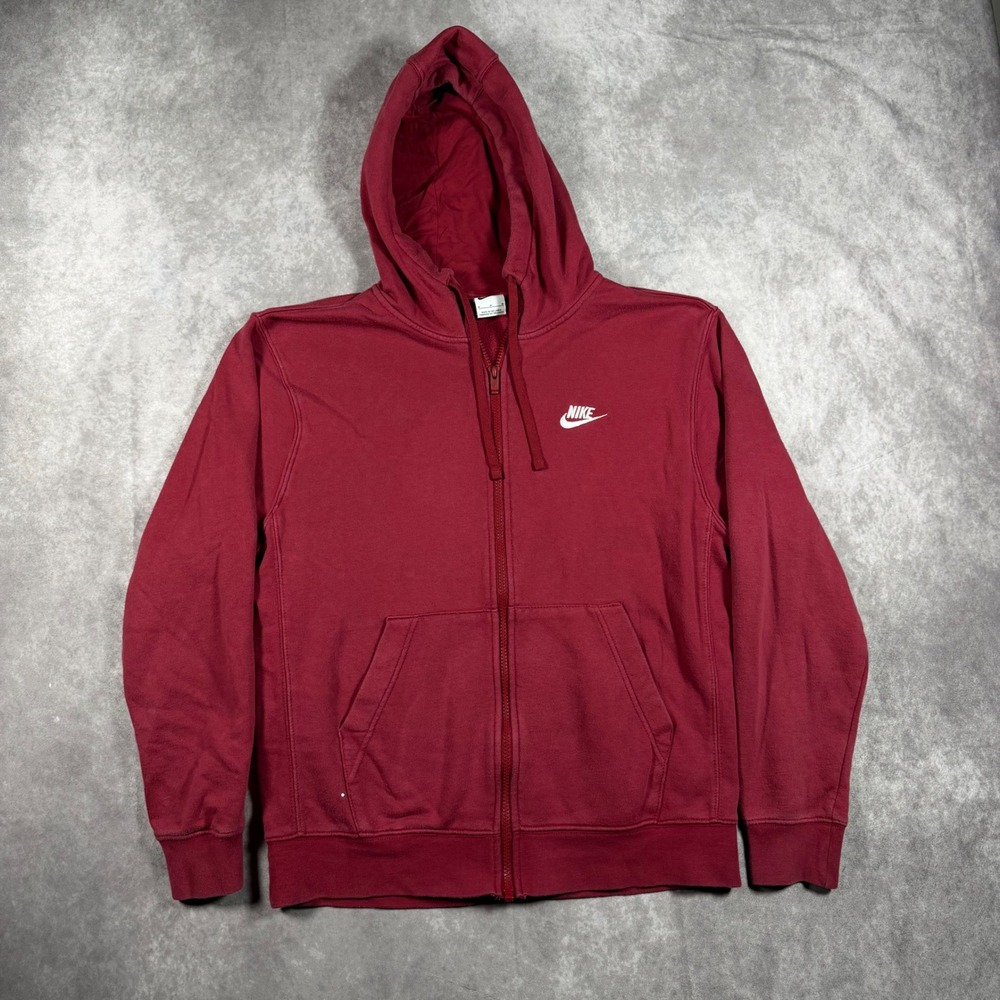 Nike Mens Sportswear Full Zip Hoodie Burgundy Red Embroidered Logo Size Medium